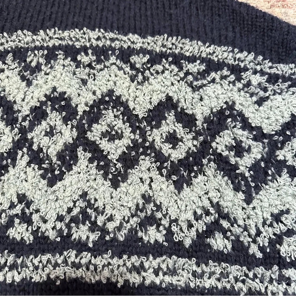 Free People Fairisle Wool Blend Sweater With High Neck Cowl Neck Blue Sz M - Picture 14 of 15